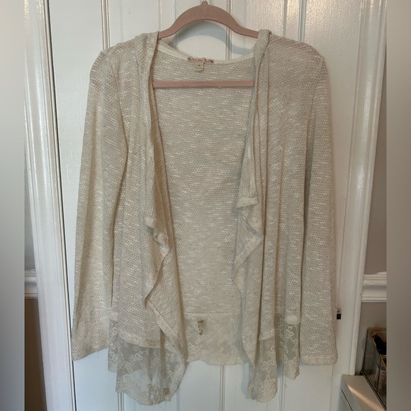 SOLD Small Cream Hooded Cardigan Sweater - Picture 1 of 2